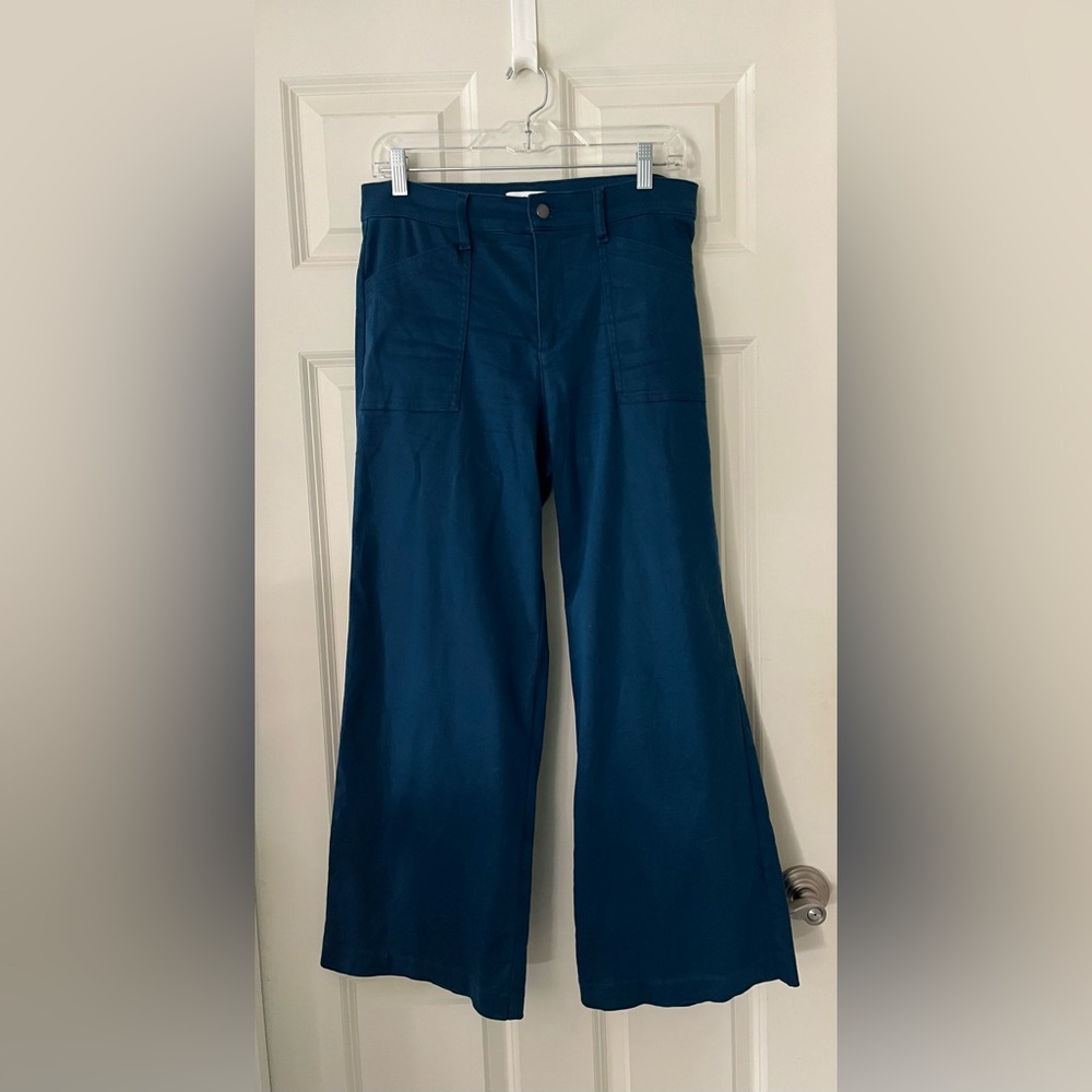 Women’s Evereve Utility Wide Leg Pants Stretch Patch Pockets Teal size 29
